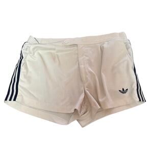 Vintage 1970's Adidas Off White Blue Stripes Logo Tennis Shorts
